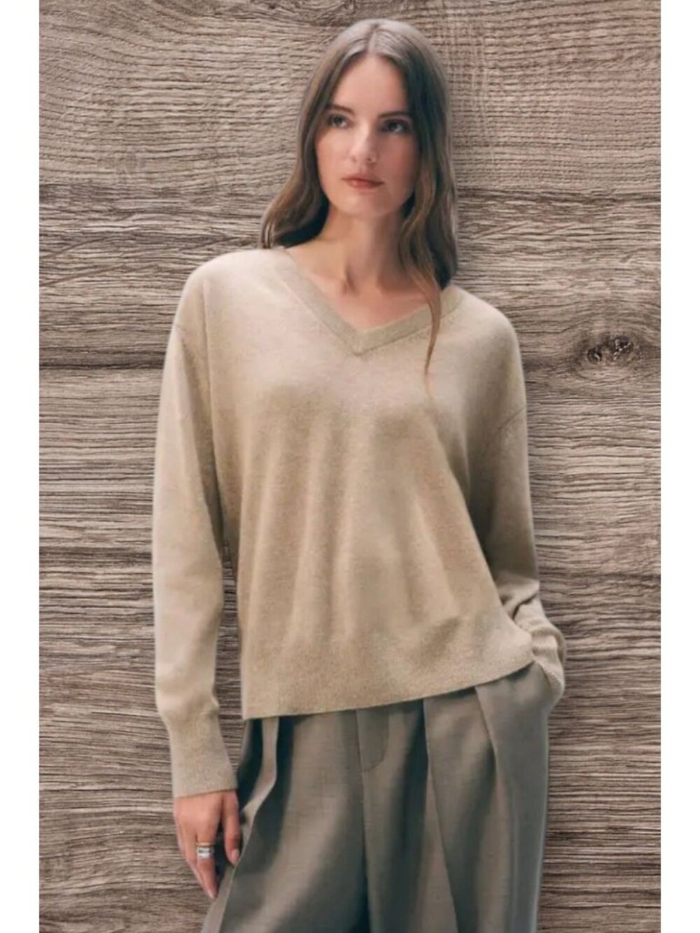 White + Warren 100% Cashmere Core v-neck Camel Heather SIZE M New W Tags!!